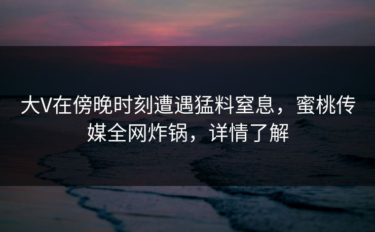 大V在傍晚时刻遭遇猛料窒息，蜜桃传媒全网炸锅，详情了解