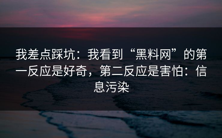 我差点踩坑：我看到“黑料网”的第一反应是好奇，第二反应是害怕：信息污染
