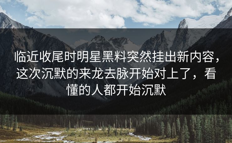 临近收尾时明星黑料突然挂出新内容，这次沉默的来龙去脉开始对上了，看懂的人都开始沉默
